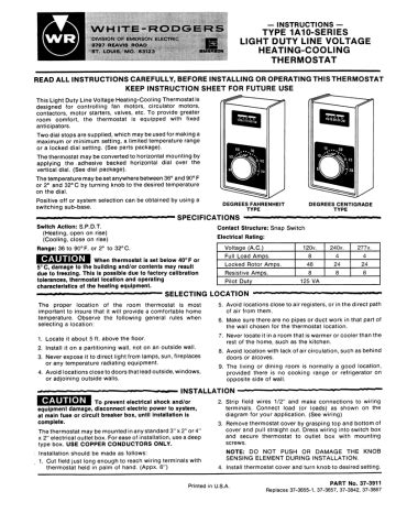 White Rodgers 1A10 Thermostat User Manual.php